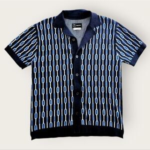 Original Use Geometric Patterned Blue Collared Short Sleeve Button Down Shirt S